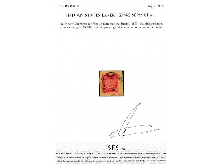 1895  ¼a pink perforated used on piece with error, without monogram. 2025 ISES certificate
