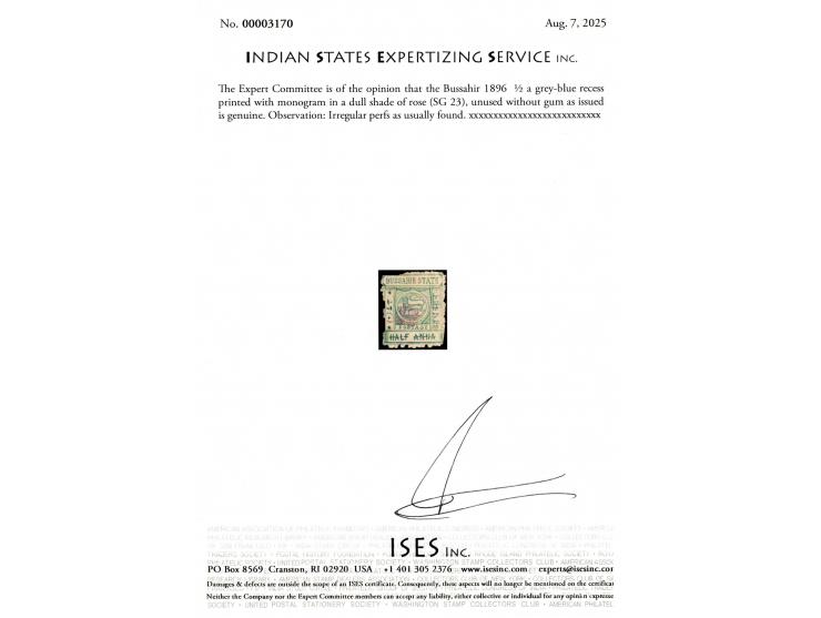 1896  ½ a grey-blue recess printed with monogram in a dull shade of rose. Unused without gum as issued. Irregular perfs as al