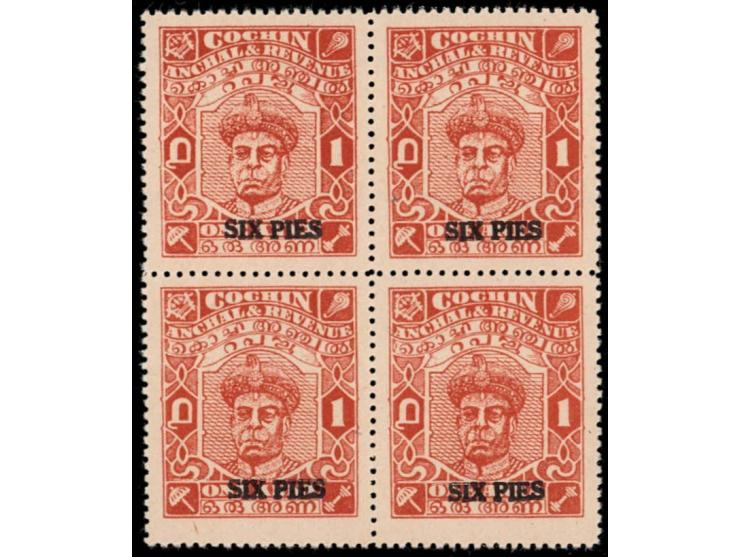 1950  6p on 1a block of four. Unused without gum as issued
