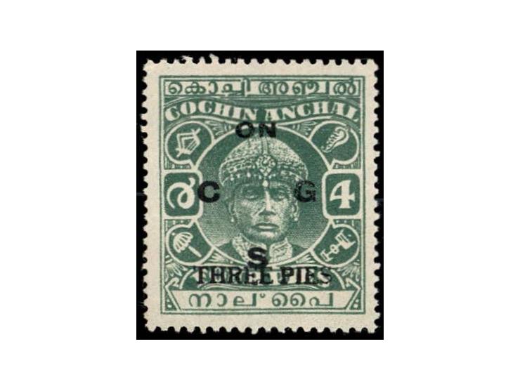 1942-43  3p on 4p green perf. 13 x 13½ overprinted ON C G S. Unused without gum as issued
