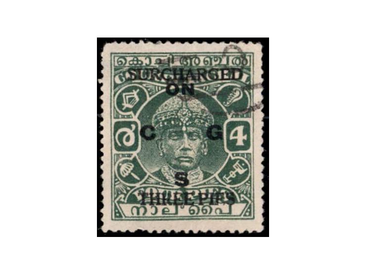 1938-44  4p green surcharged 3p overprinted ON C G S
