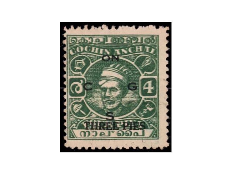 1944  3p on 4p overprinted ON C G S with error, stamp printed double (blanket offset)
