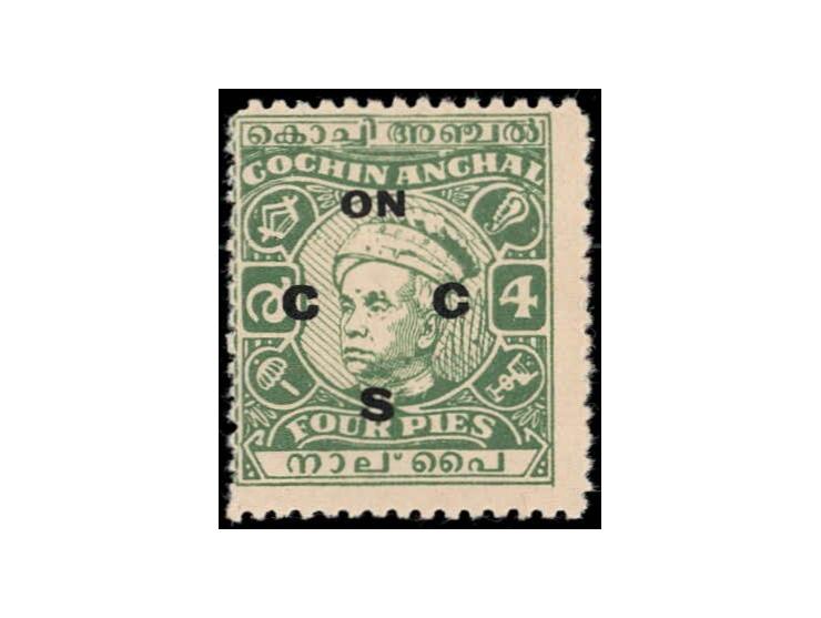 1948-49  4p green with error, "C" instead of "G" in ON C G S, Unused without gum as issued
