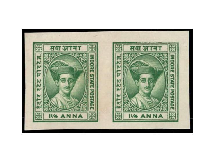1933  1¼a green imperforate Plate Proof pair. Unused without gum as issued.
