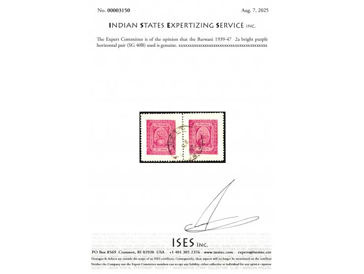 1939-47  2a bright purple horizontal pair. 2025 ISES certificate.  
