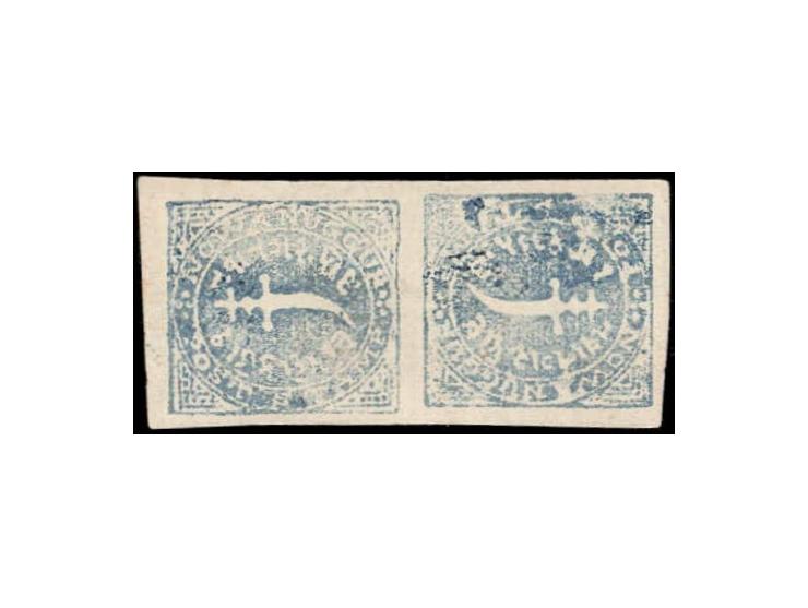 1877  1doc blue with error, horizontal tete-beche pair. Unused without gum as issued. 2025 ISES certificate
