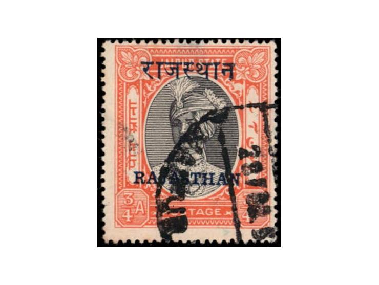 1949  Jaipur ¾a black &amp; brown-red overprinted RAJASTHAN.
