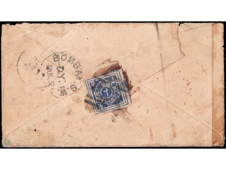 India QV ½a postal stationery envelope additionally franked with Rajpipla 1p blue tied by Rajpipla barred cancel with Nandod 