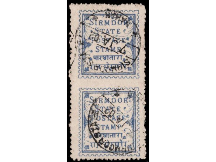 1892  1p blue with error, imperf between vertical pair.
