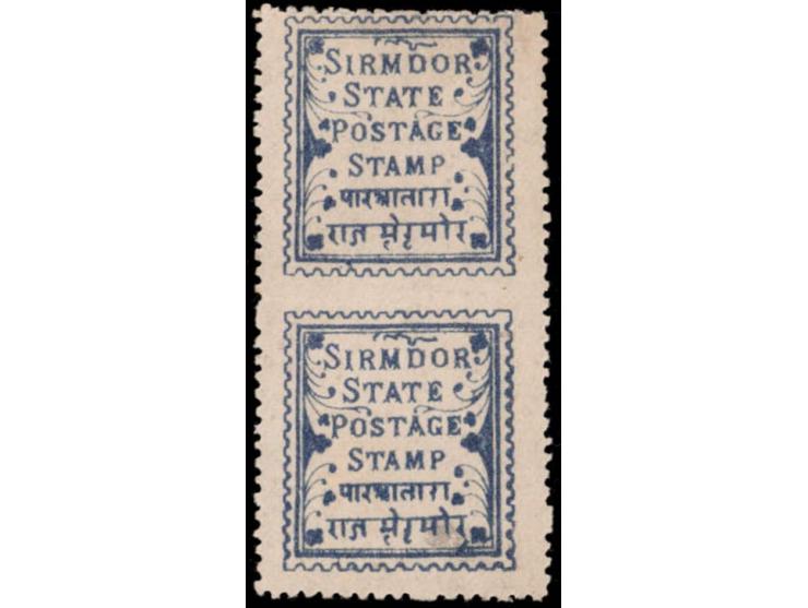 1892  1p blue with error, imperf between vertical pair.
