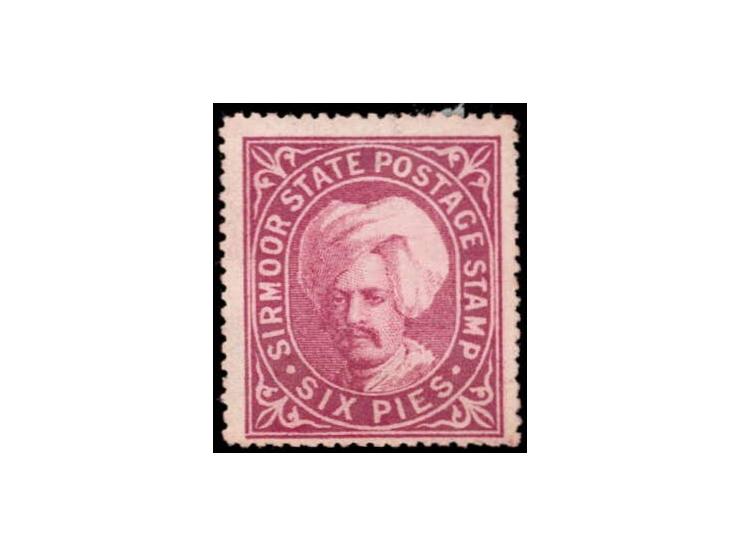 1895  6p error of color, printed in pink instead of green, the color of the 2 anna. This is the only example we have seen in 