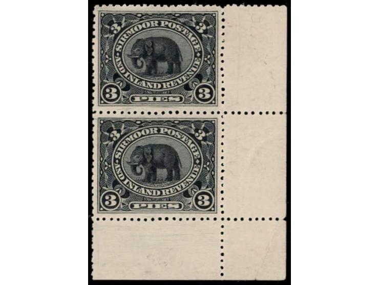 1894 corner vertical marginal pair of the 3p perf. 15 with error, printed in black instead of orange-brown. 2025 ISES certifi