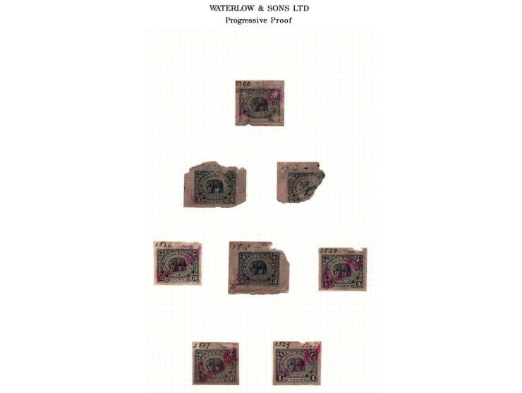 Progressive Proofs of the 1894 issue  including one from the master Die without denomination and one for 3p, 6p, 2a, 3a, 4a, 
