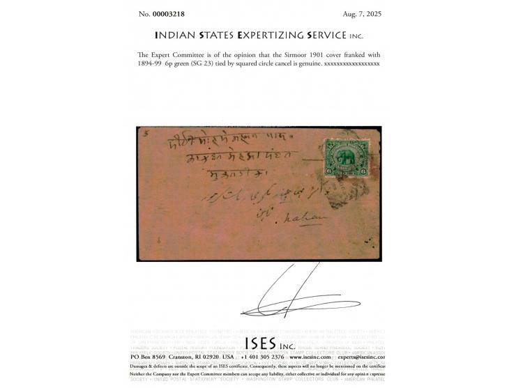 1901 local cover to Nahan franked with 1894-99  6p green tied by squared circle cancel with Nahan delivery cds on reverse. Th