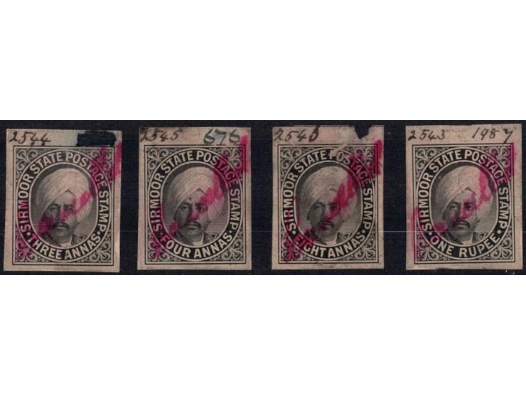 1873  Die Proof of all four denominations with manuscript "Cancelled" across in red ink  with register number "2544", "2545",