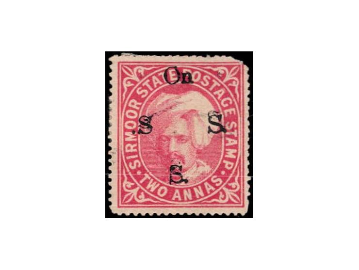 1890  2a pink overprinted On S S S with SG Type 11 with error, stop before first "S", top right corner defect

