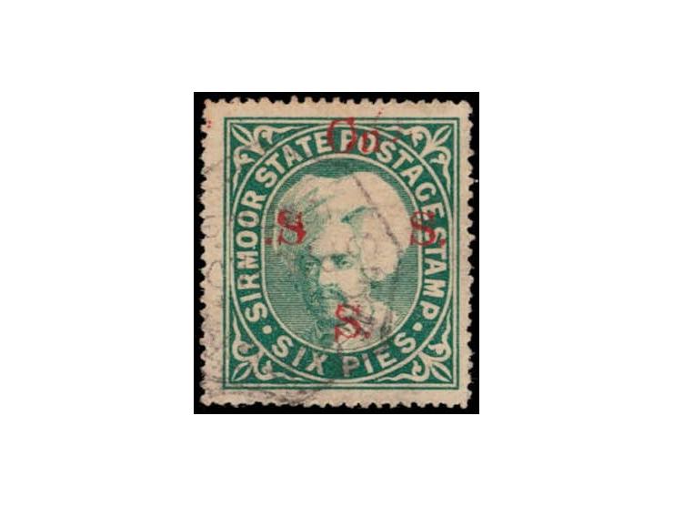 1890  6p green overprinted On S S S with SG Type 11 in red with error, stop before first "S"
