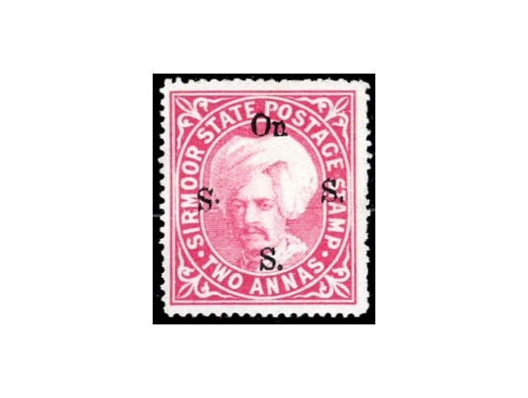 1892-97  2a pink overprinted On S S S with SG Type 13 in black with error, first "S" inverted and stop raised.
