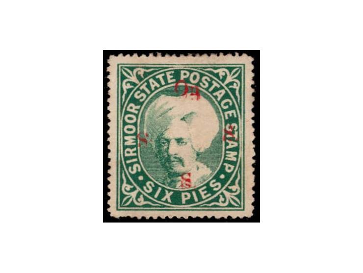 1892-97  6p green overprinted On S S S with SG Type 13 in red with error, first "S" inverted and stop raised
