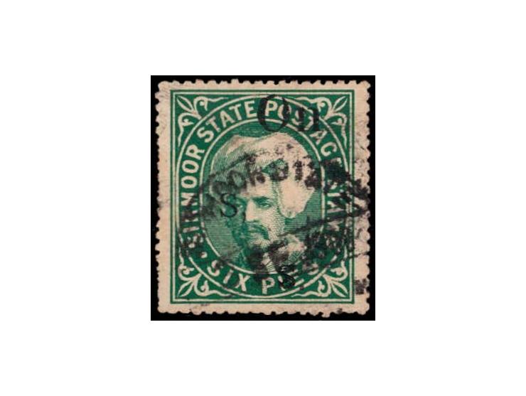 1899-1900  6p deep green overprinted On S S S  with SG Type 17 with error, comma after first "S"
