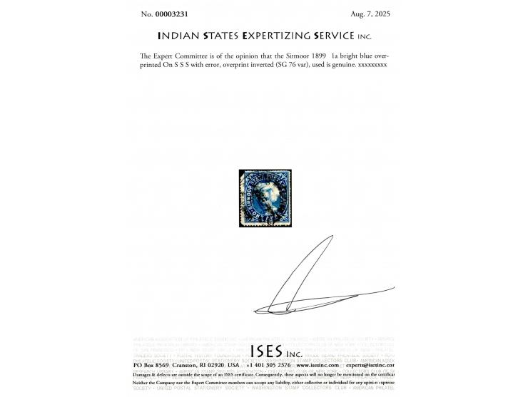 1899  1a bright blue overprinted On S S S with error, overprint inverted. Not listed in SG and possibly unique. Catalog value