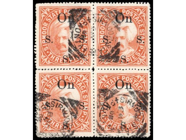 1900  3p orange overprinted On S S S with SG Type       18, block of four.                                                   