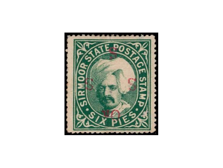 1894  6p green handstamped On S S S with SG Type 19 in red with error, handstamp inverted, not listed in SG. Minute tear on l