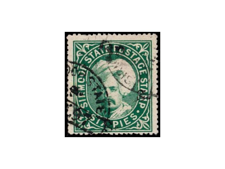 1897  6p deep green handstamped On S S S with SG type 14
