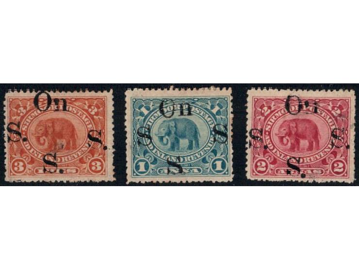 1894-99 3p, 1a and 2a overprinted On S S S  with Type not listed in SG (see footnote in SG after SG 107). These overprints we