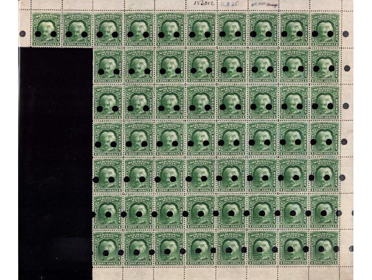 1925  1a Receipt stamp, part sheet of 58 stamps from the Waterlow archive with manuscript annotation on margin "153012", "11.