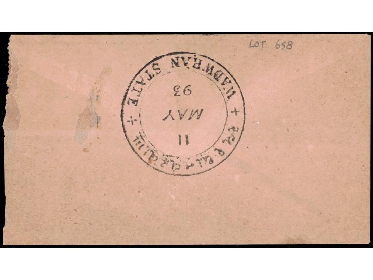 1888-94  ½p black on medium toned wove paper perf. 12 used on local cover tied by native 28mm cds with 45mm 11 MAY 93 cds in 
