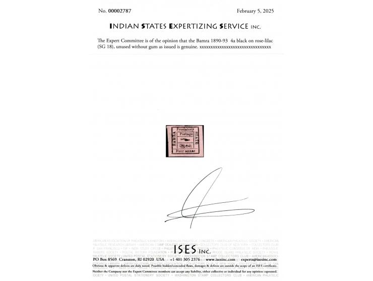 1890-93  4a black on rose-lilac. Thin in a couple of spots. An elusive stamp. Unused without gum as issued. 2025 ISES certifi