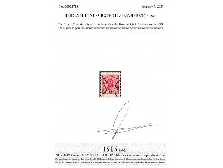 1945  2a rose-carmine. A fine used example. 2025 ISES certificate
