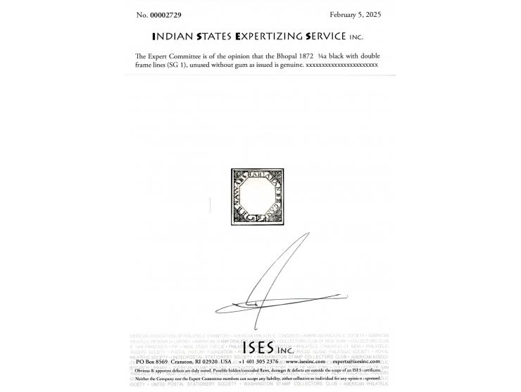 1872  ¼a black with double frame lines. Unused without gum as issued. Ex. Dan Walker collection. 2025 ISES certificate. 
To b