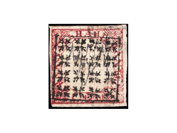 1872  ½a red with double frame lines used with a superb strike of a fancy cancel. Ex. Dan Walker collection. 2025 ISES certif