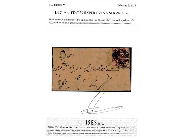 1895  ¼a red imperforate used on local cover. Ex. Dan Walker collection. 2025 ISES certificate.
To buy this item please send 