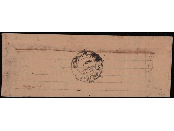 1895  ¼a red imperforate + 1895  ¼a black imperforate with multiple strikes of native cds. Ex. Dan walker collection. 2025 IS