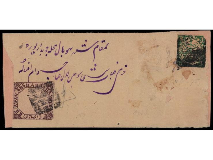 1889-90  1a brown imperf + 1888  ¼a deep green tied to local cover with native cds on reverse. Ex. Dan walker collection. 202