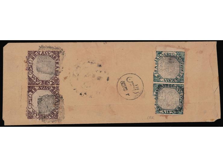 1889-90  1a brown perforated horizontal pair + 2a blue imperforate horizontal pair both tied to cover with two native cds on 