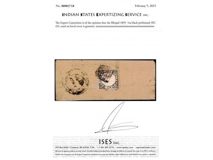 1895  ¼a black perforated used on local cover. This is the first example of SG 45 on cover that we have handled in 40 years. 