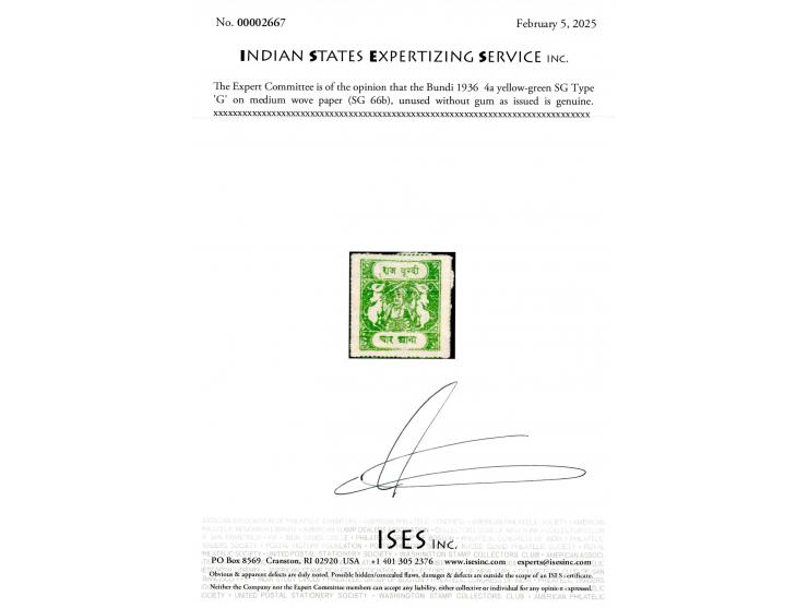 1936  4a yellow-green SG Type 'G' on medium wove paper. Unused without gum as issued. This is only the second copy we have ha