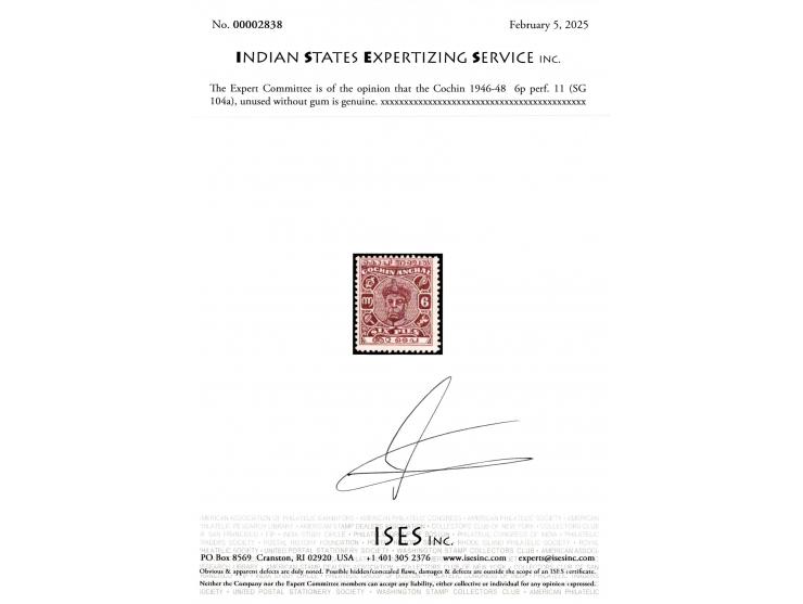 1946-48  6p perf. 11. 2025 ISES certificate.  
