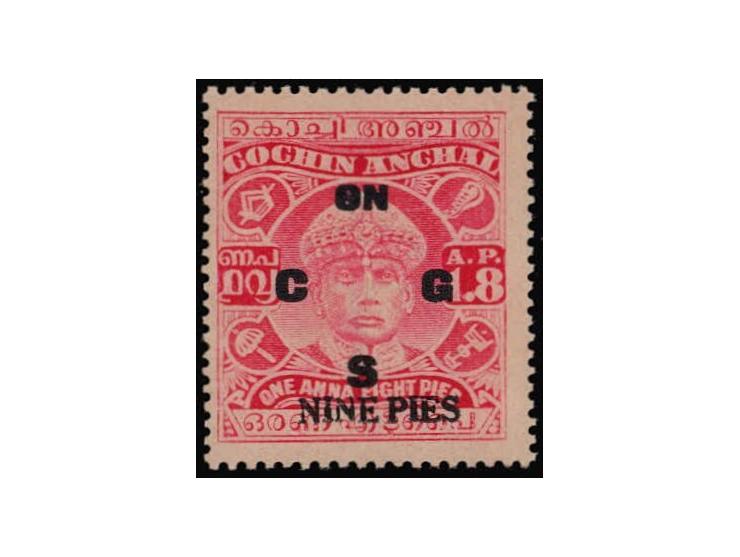 1942-43  1a8p surcharged 'NINE PIES' overprinted 'ON C G S". Toned gum as almost always found. 2025 ISES certificate.
To buy 