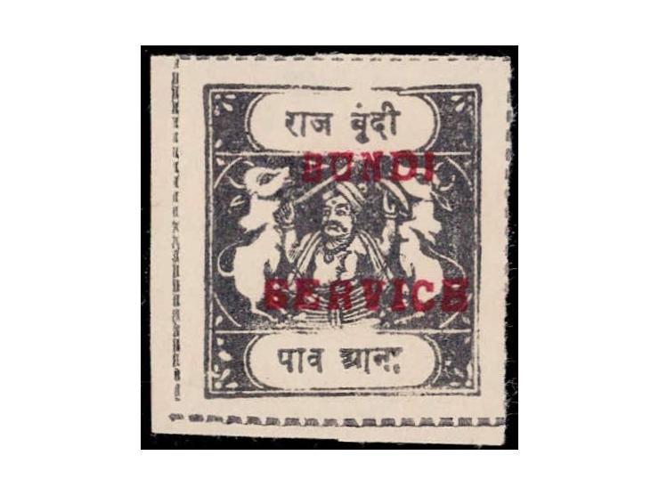 1930  ¼a deep slate overprinted 'BUNDI SERVICE' in red small English letters. Unused without gum as issued.
To buy this item 