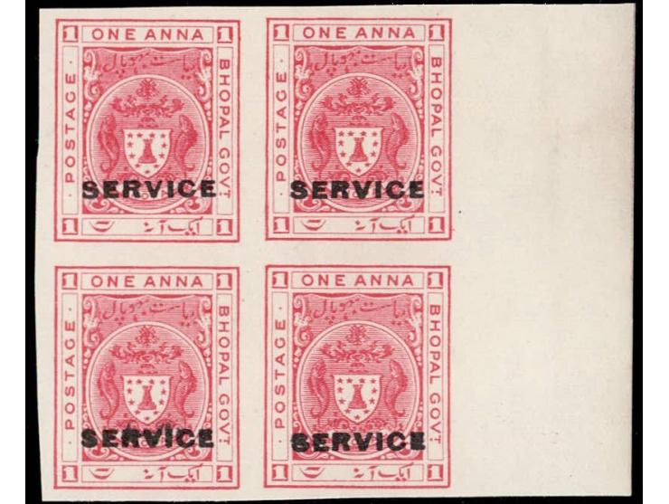 1932 Plate Proof of 1a carmine-red imperforate block of four overprinted 'SERVICE', unused without gum. Ex. Dan Walker collec