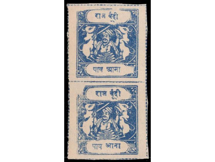1937  ¼a cobalt on medium wove paper, vertical pair from the mixed setting, top stamp with inscriptions SG Type C and bottom 