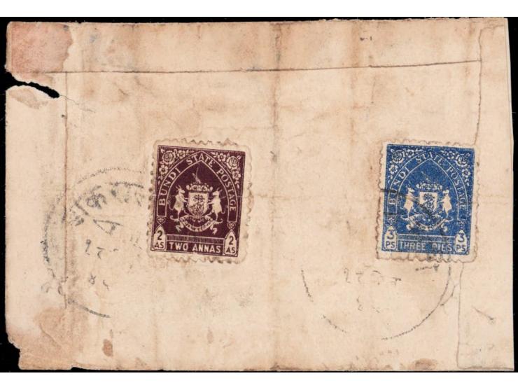 Registered cover franked on reverse with 1941-44  3p bright-blue + 2a deep brown. 
To buy this item please send us an email o