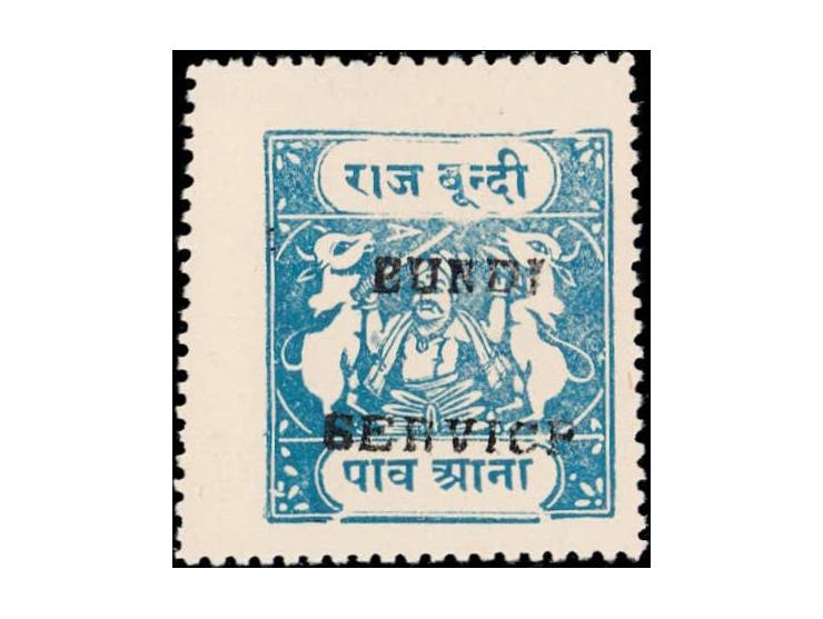 1941  ¼a greenish blue overprinted Bundi Service in small English SG Type O2 in black. Gum slightly toned.
To buy this item p