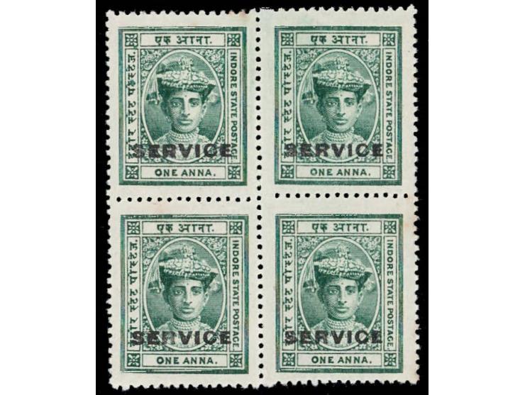 1904  1a green overprinted SERVICE, block of four. A couple of minute stain spots.
To buy this item please send us an email o