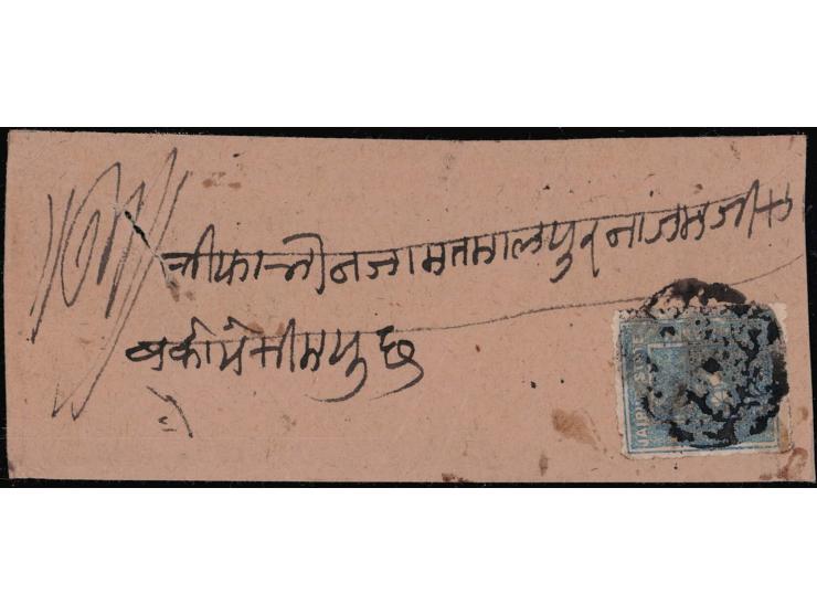 1904  ½a grey-blue SG Type 1a on local cover tied by Jaipur intaglio seal cancel. 2025 ISES certificate.
To buy this item ple